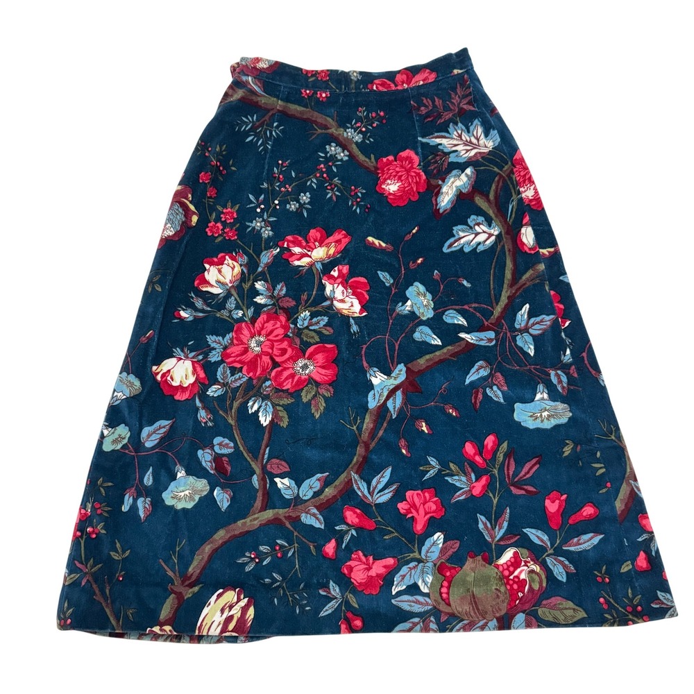 Vintage 1970s Travers Tempos Women's Teal Floral Velvet Maxi Skirt XS/S